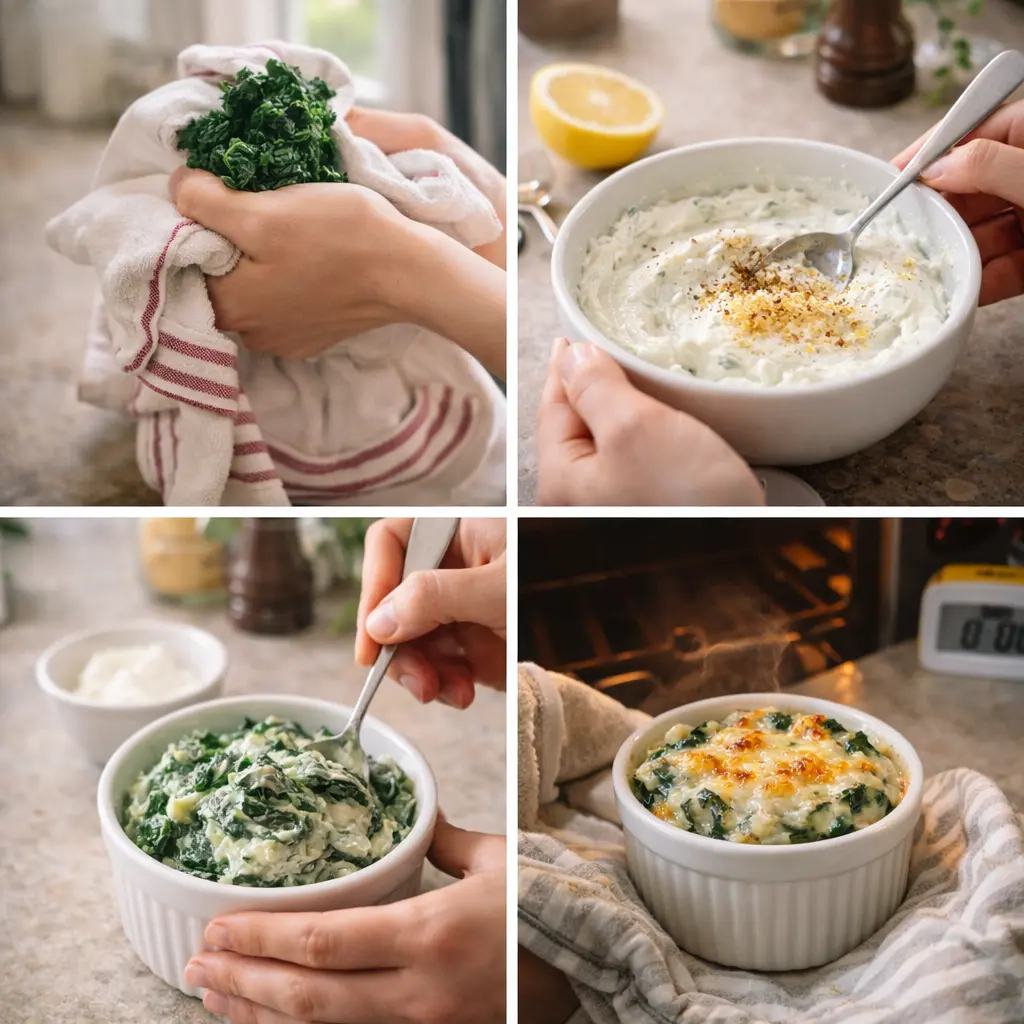 Step by step mixing and baking the dip