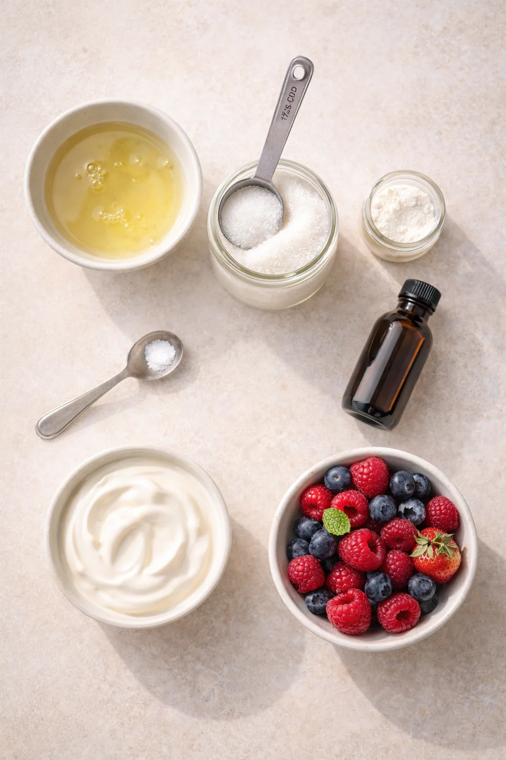 Bowls with egg whites and sugar for meringues