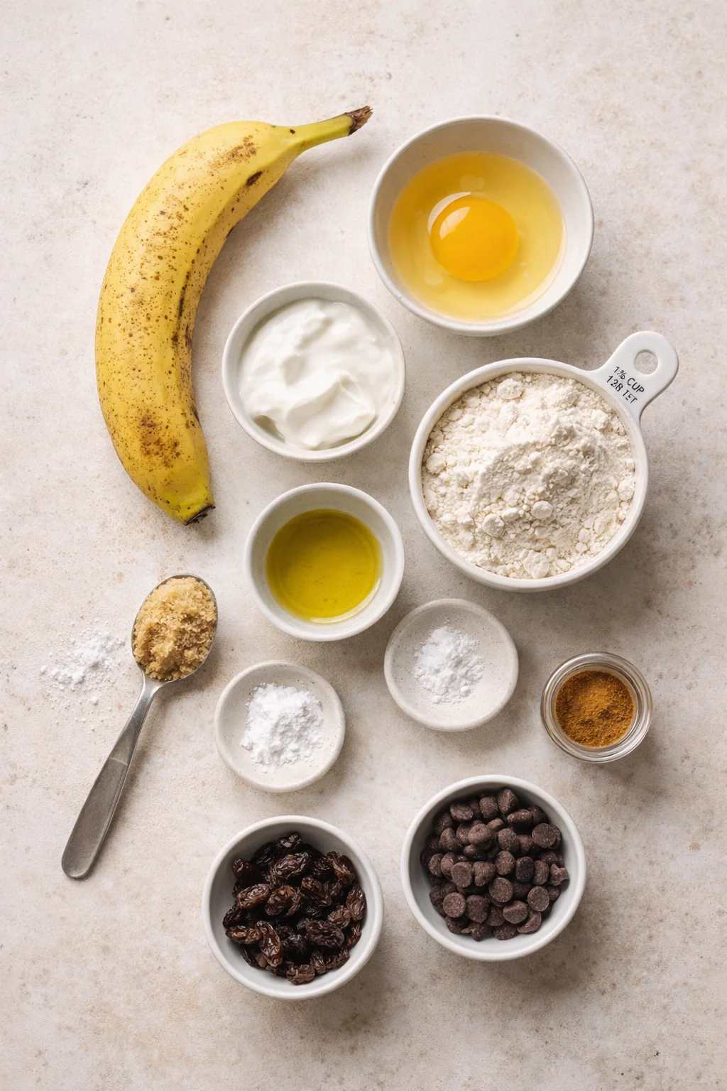 Ingredients measured for small batch banana muffins