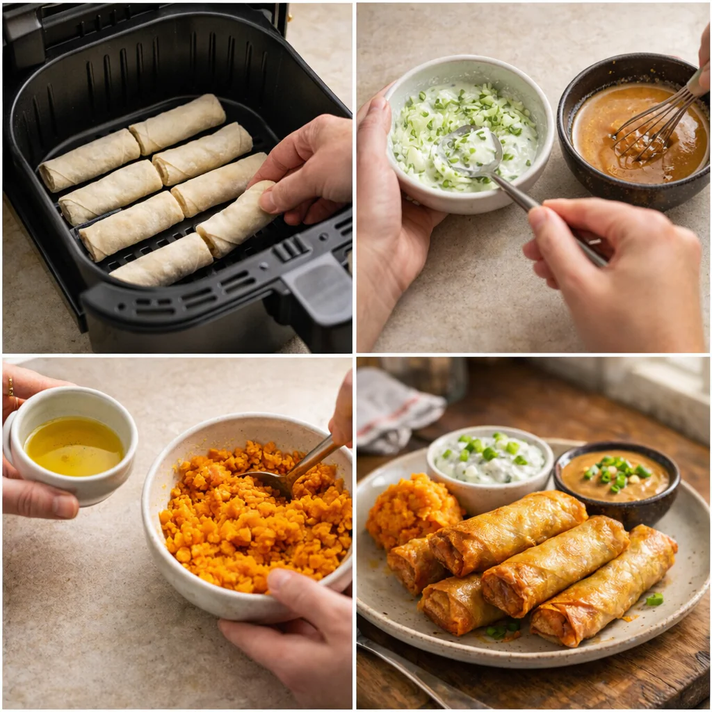 Step by step preparation for dips and sweet potato