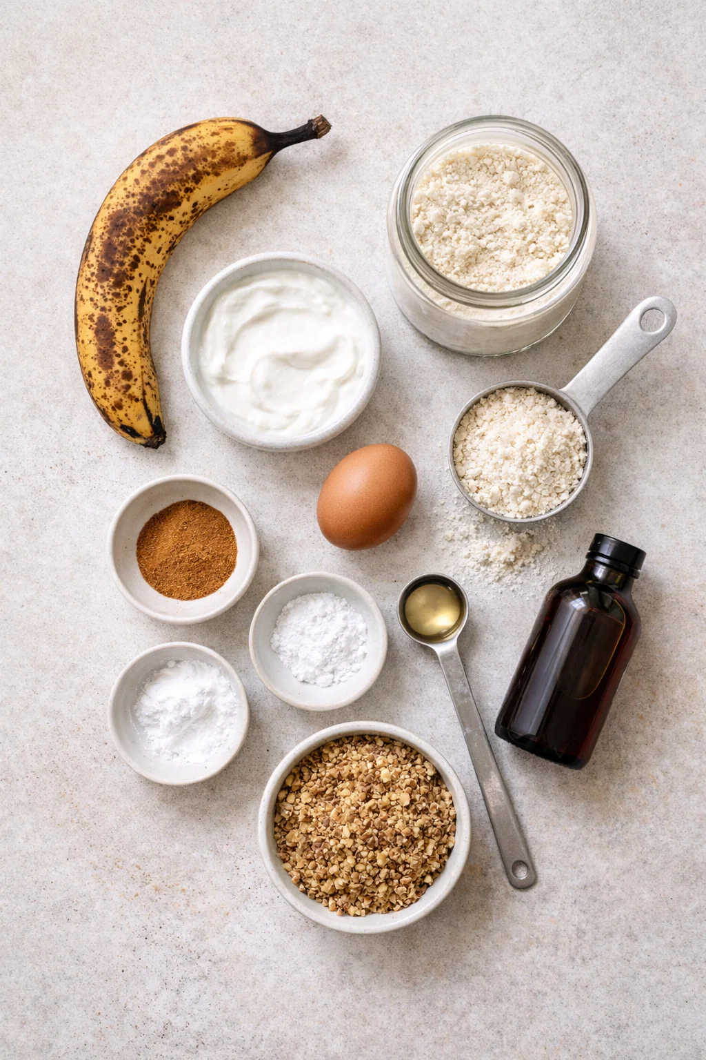 Ingredients for high protein banana bread