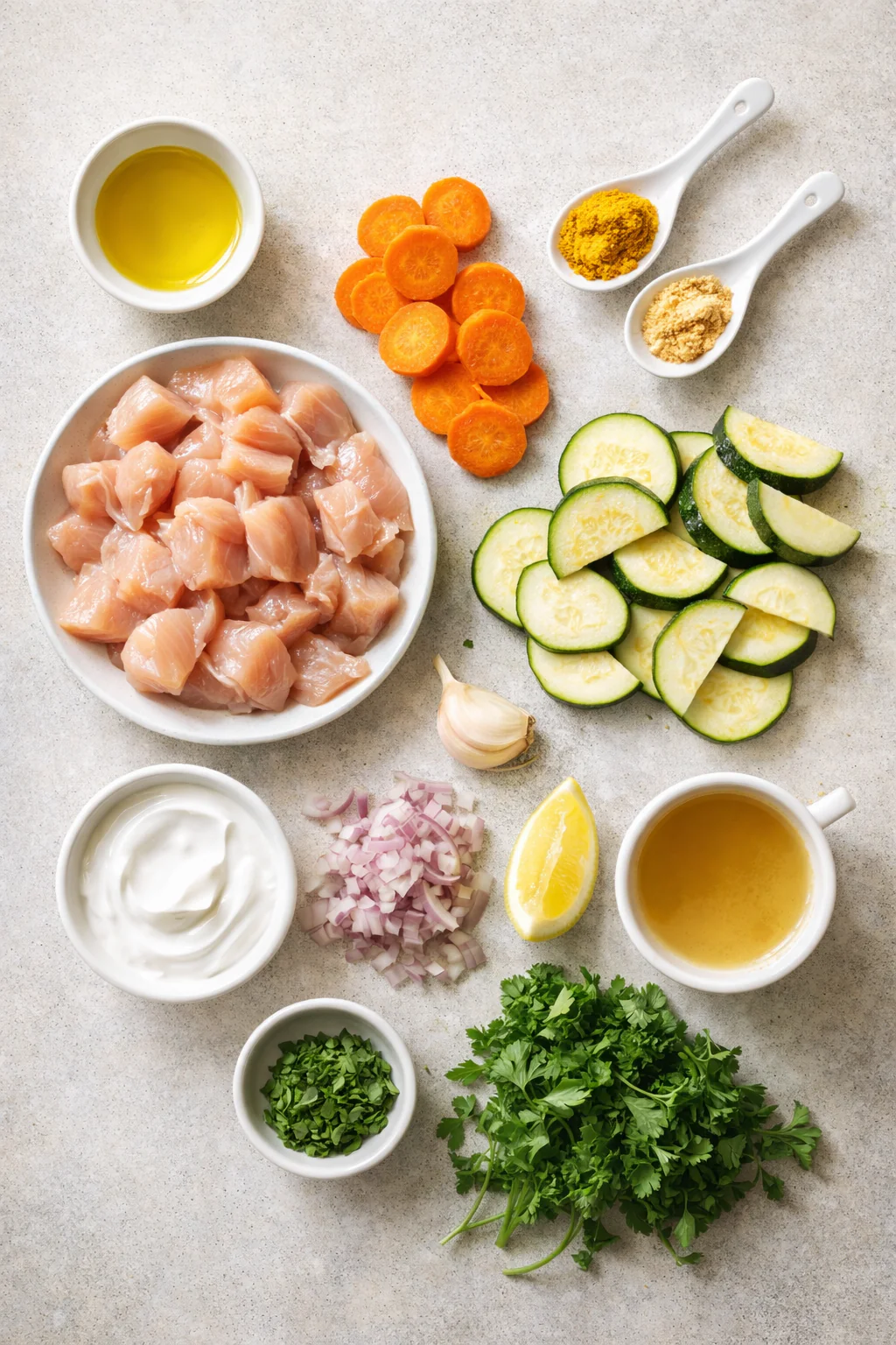 Ingredients laid out for the chicken dinner