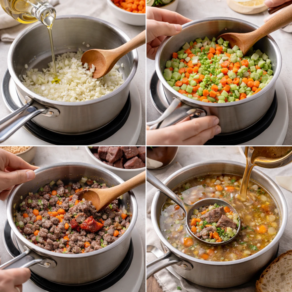 Cooking steps for low sodium beef and barley soup