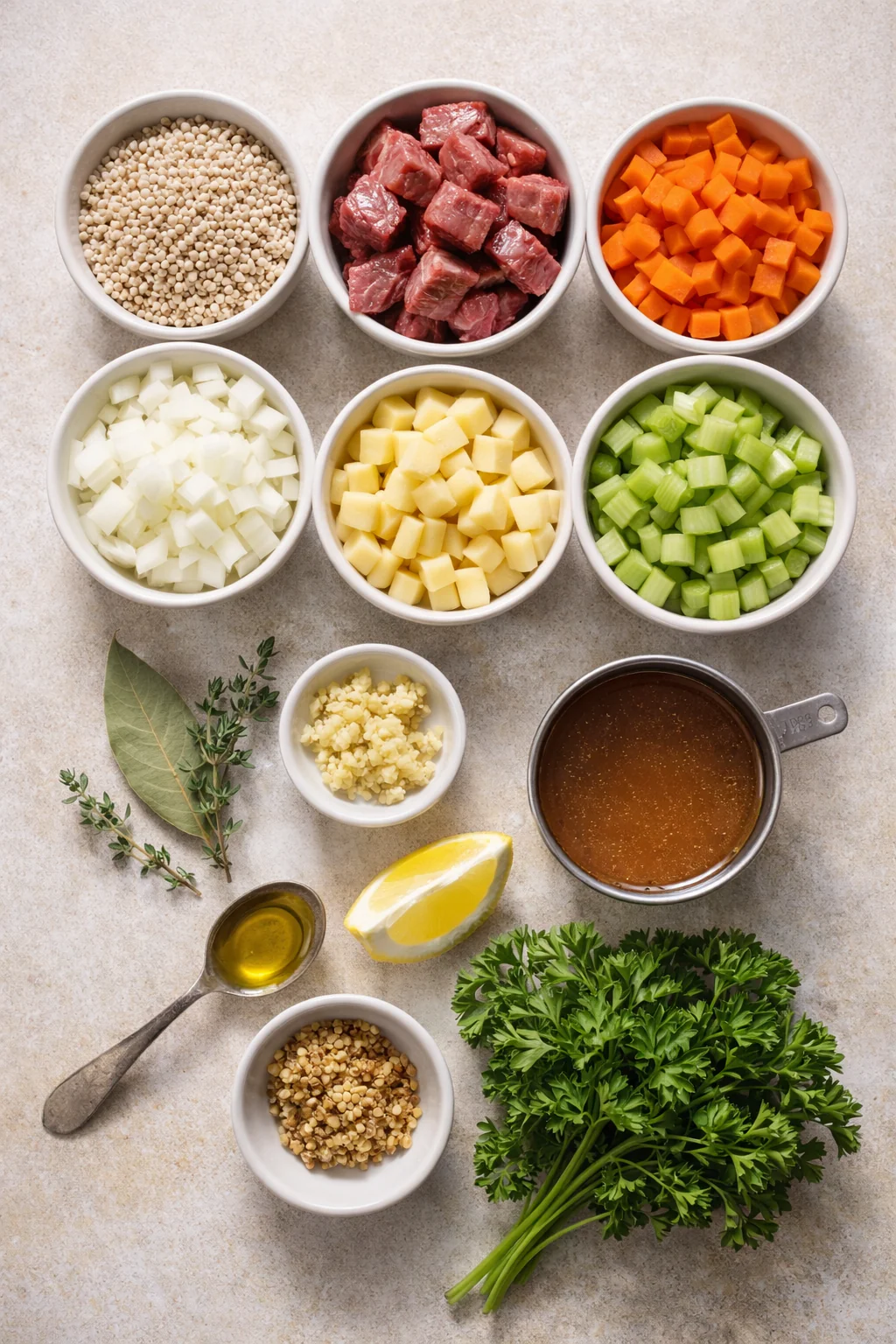 Ingredients for beef barley soup