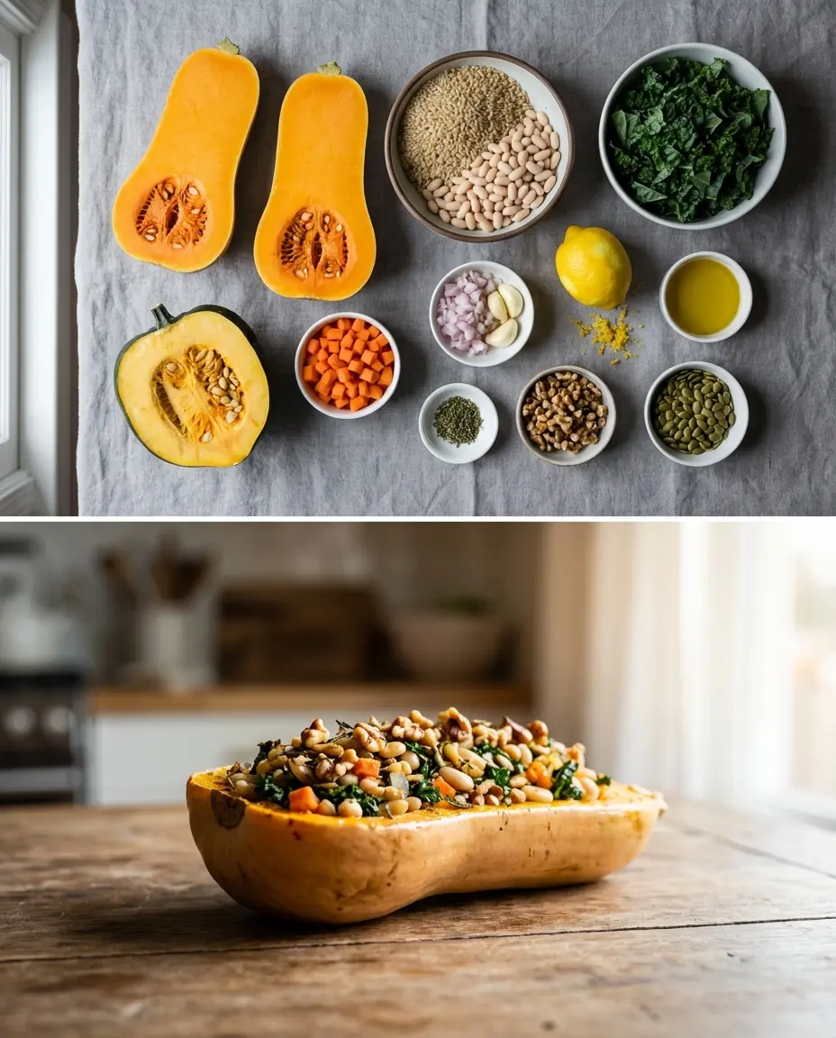 Ingredients laid out for stuffed squash