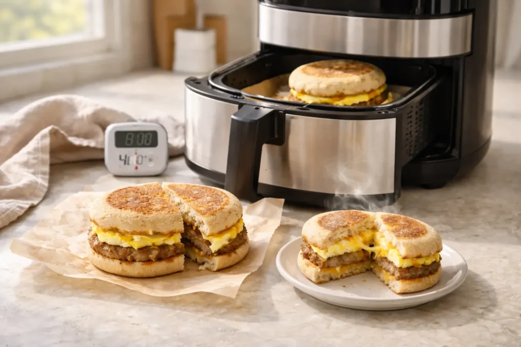 microwave air fry reheat breakfast sandwich step