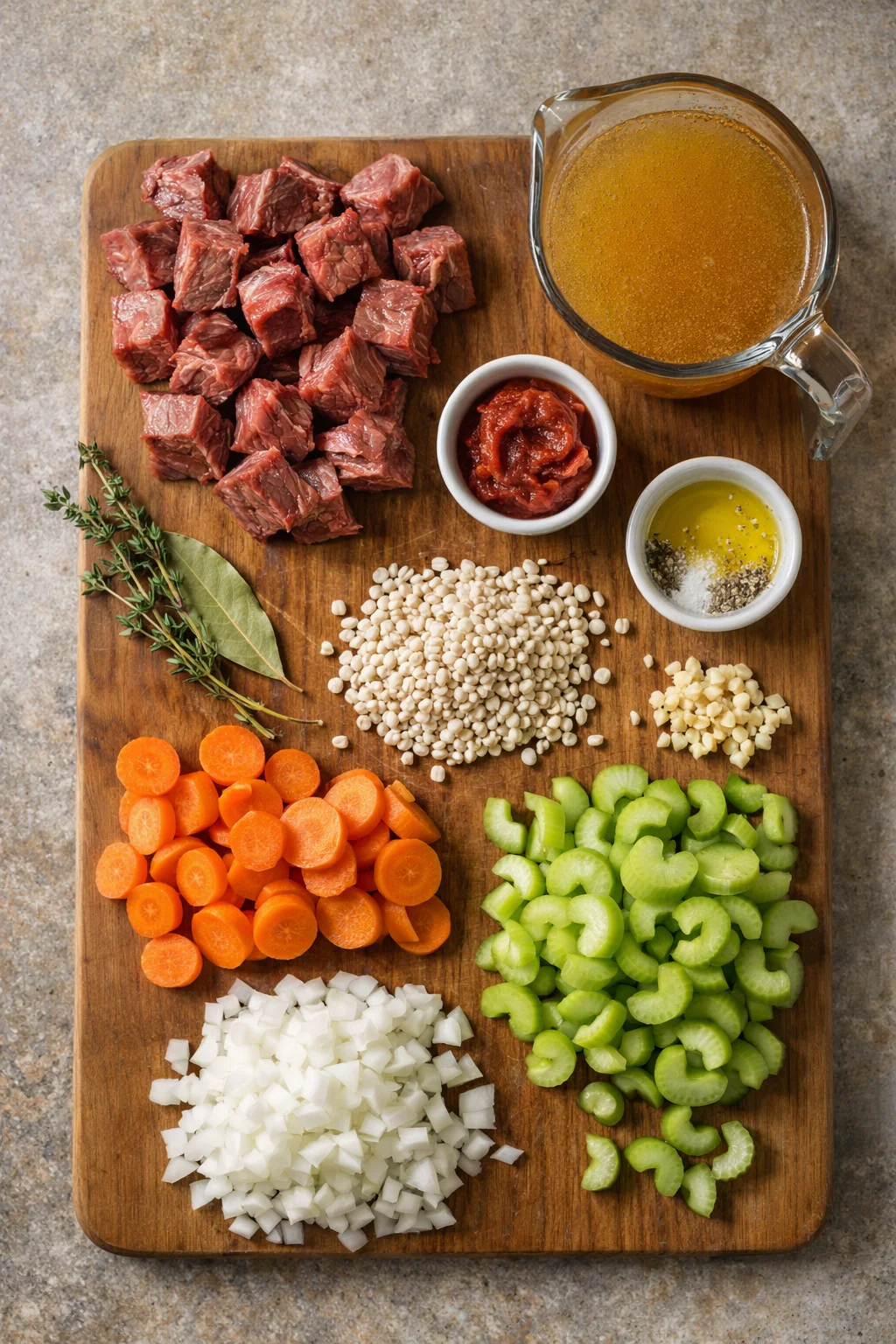 Ingredients for beef barley soup
