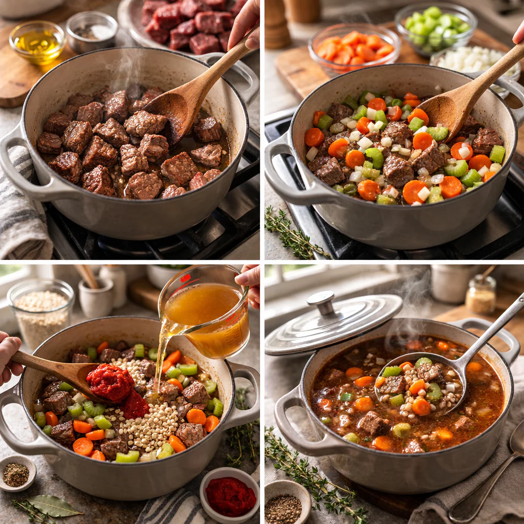 Cooking steps for beef barley soup