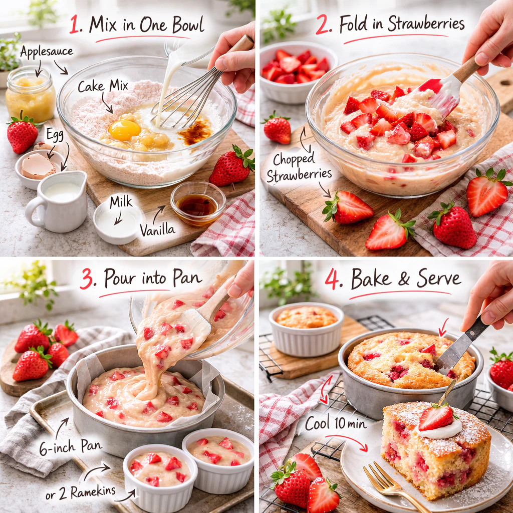 Small strawberry cake being baked