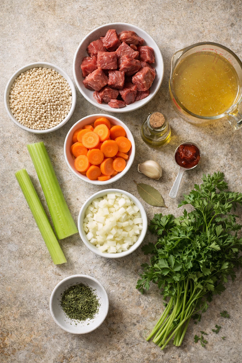 Ingredients for beef barley soup