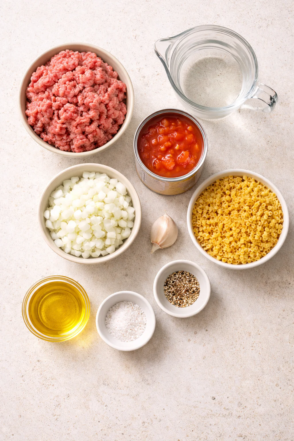 Ingredients for a simple ground beef skillet