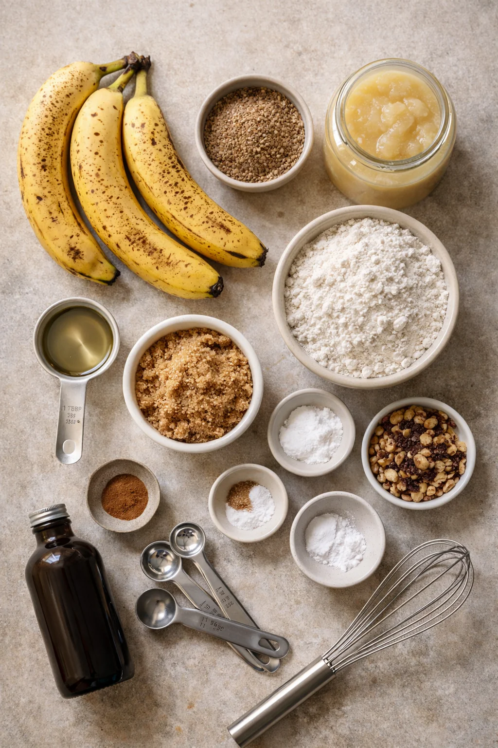 Ingredients for banana bread on a counter