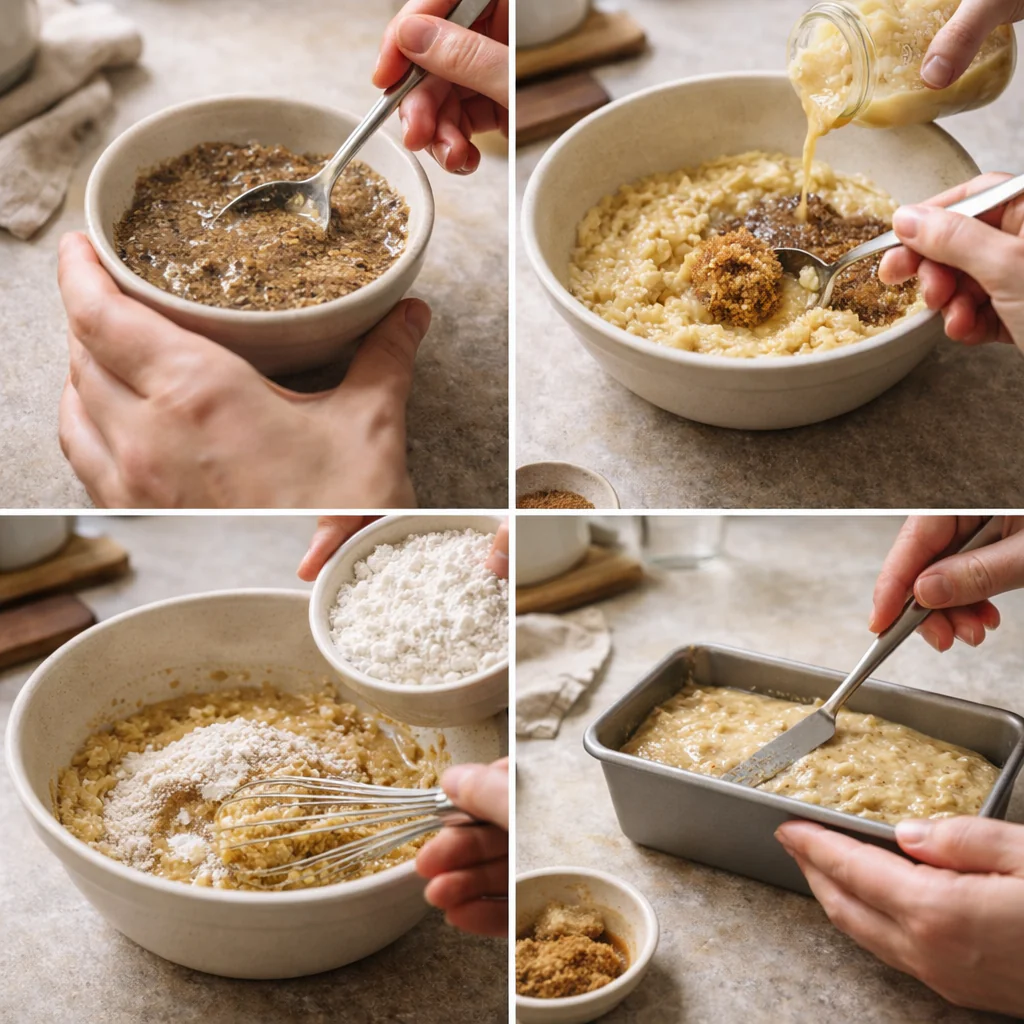 Mixing bowl with banana bread batter
