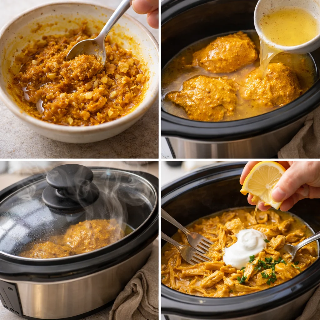 Slow cooker with turmeric chicken inside