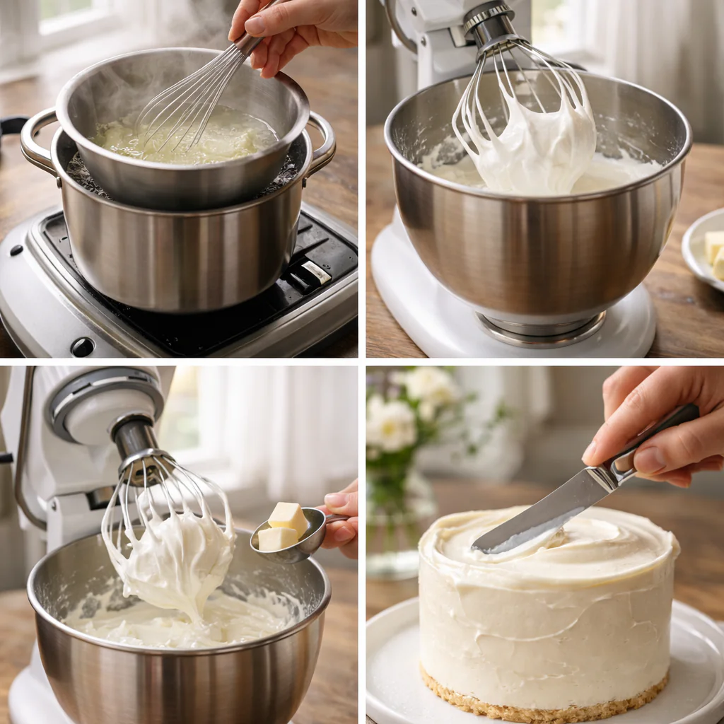 Steps for making Swiss meringue buttercream
