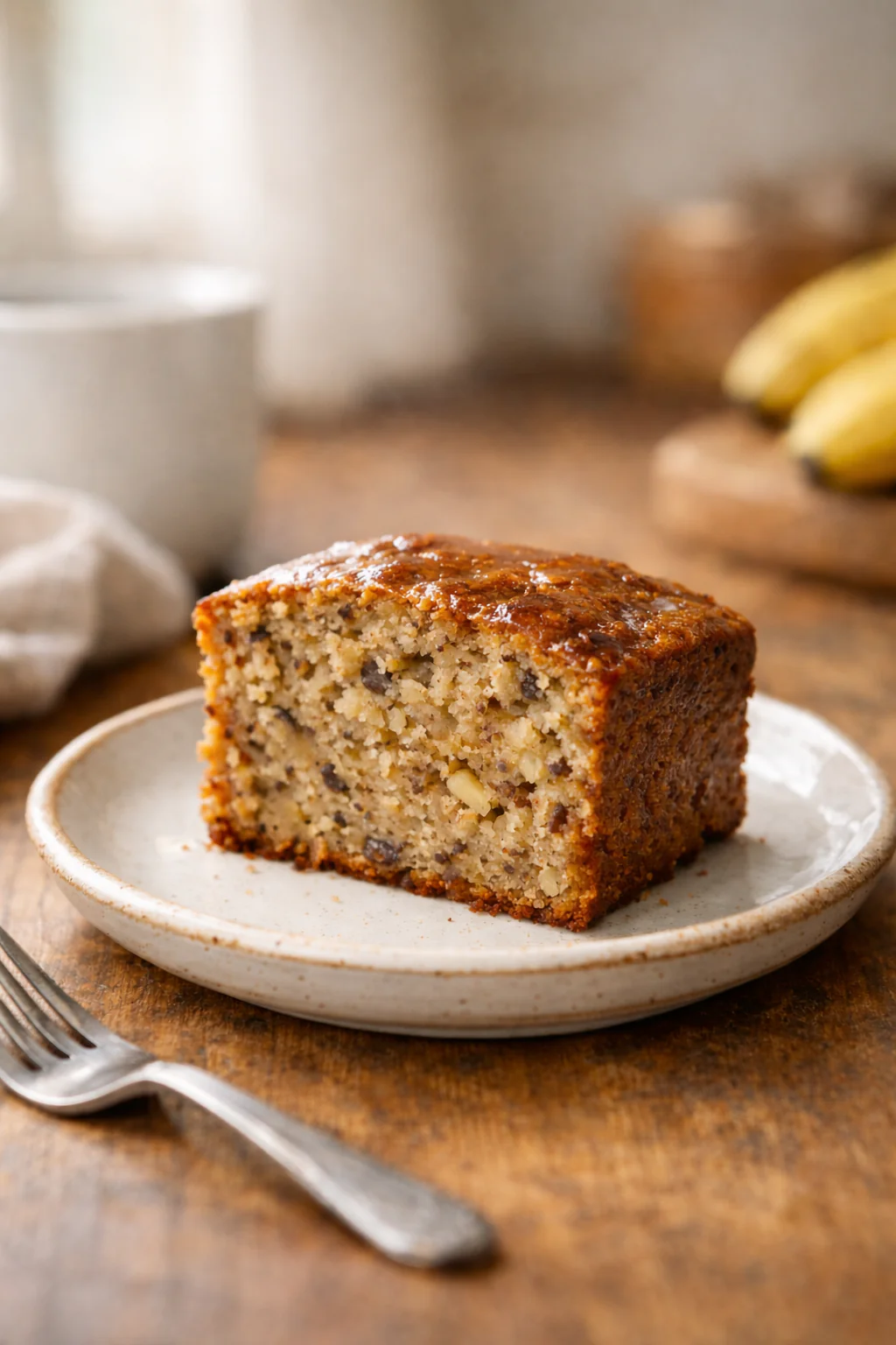 Tender simple vegan banana bread on a plate