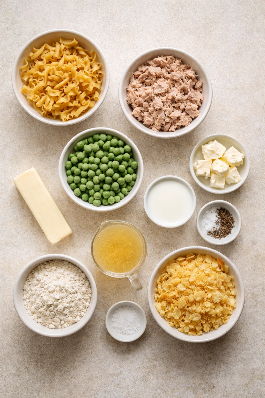 Ingredients for tuna noodle casserole