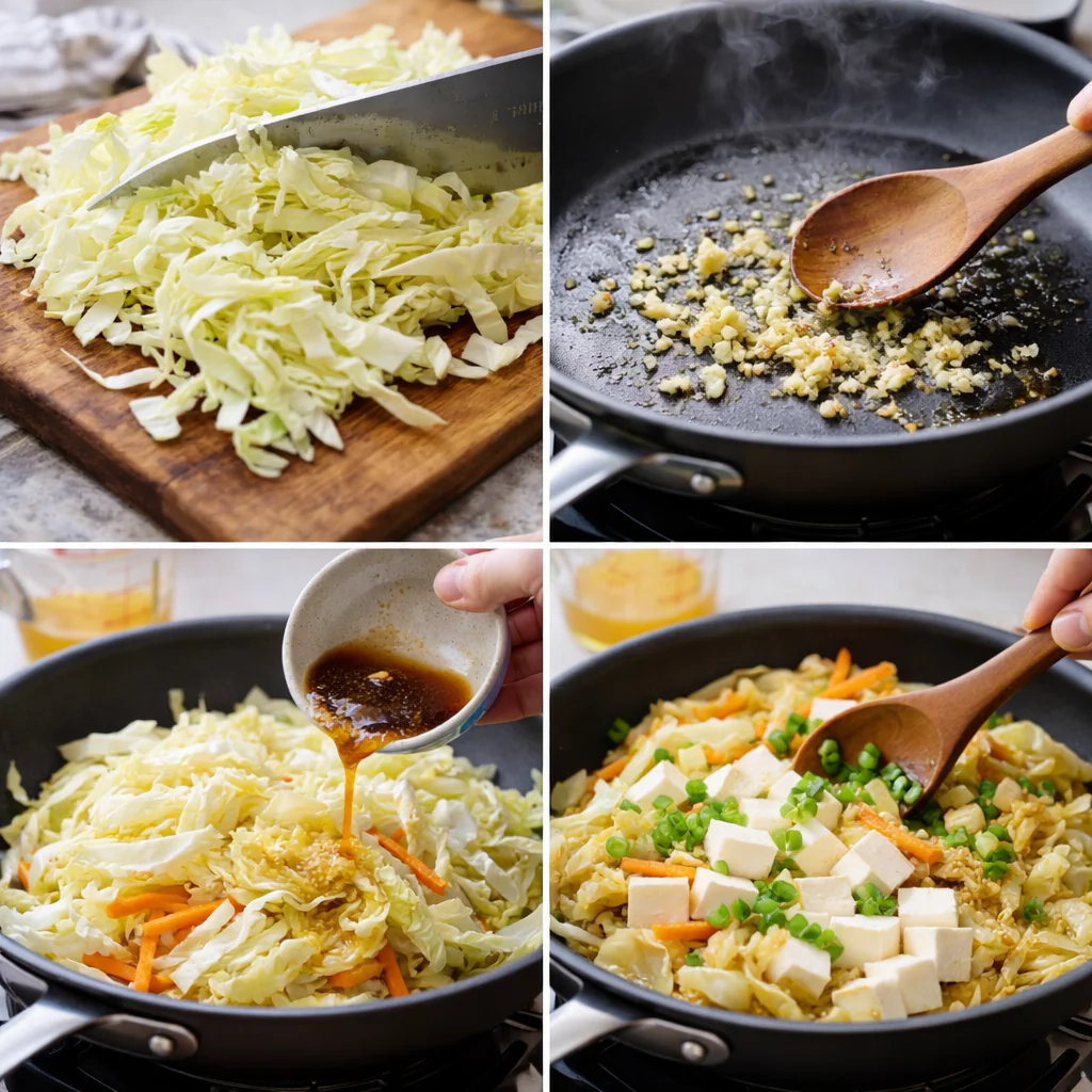 Cooking Asian cabbage in a skillet