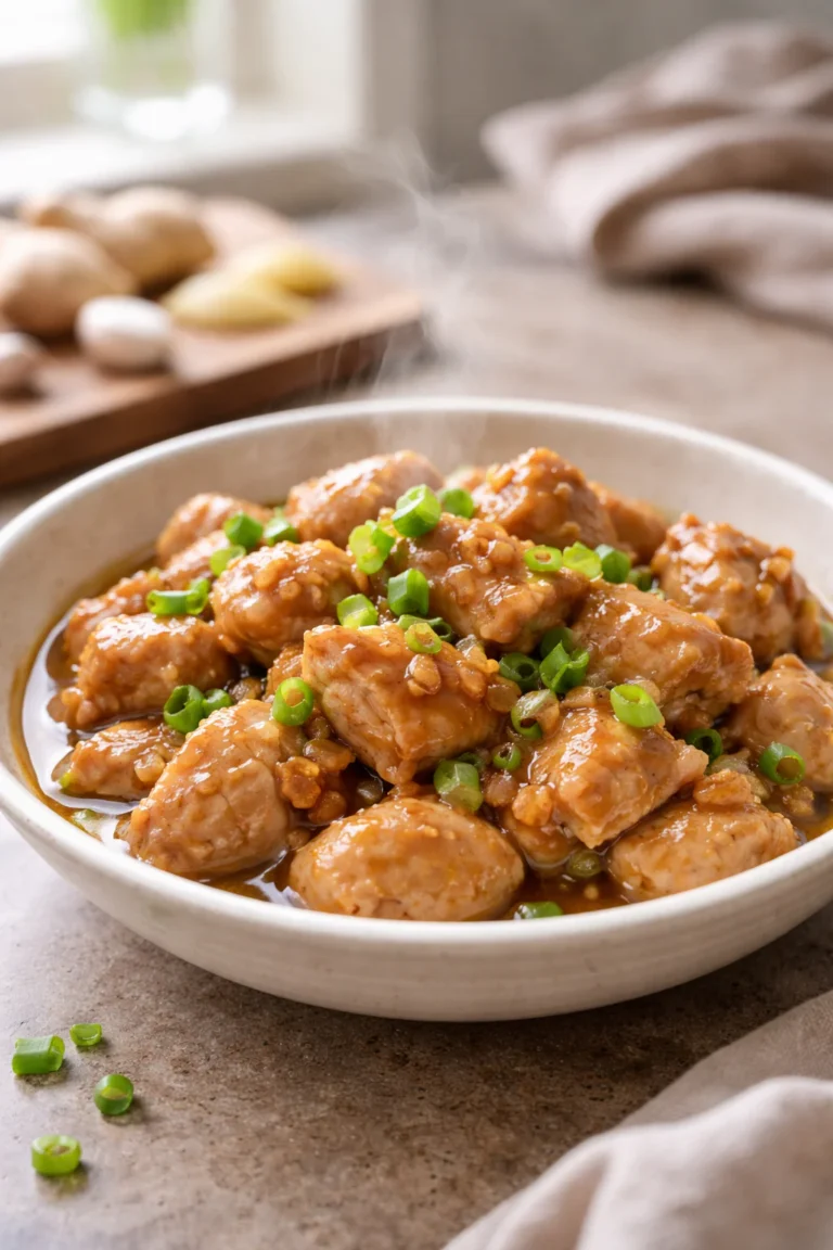 chicken with garlic and ginger in skillet sauce bowl
