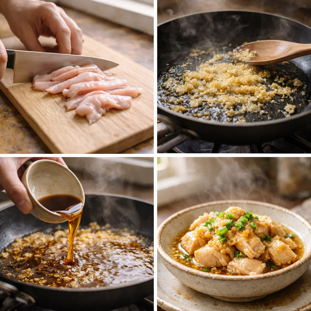 Cooking steps for chicken with ginger and garlic sauce