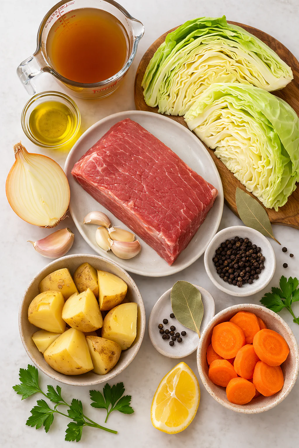 Ingredients for corned beef and cabbage
