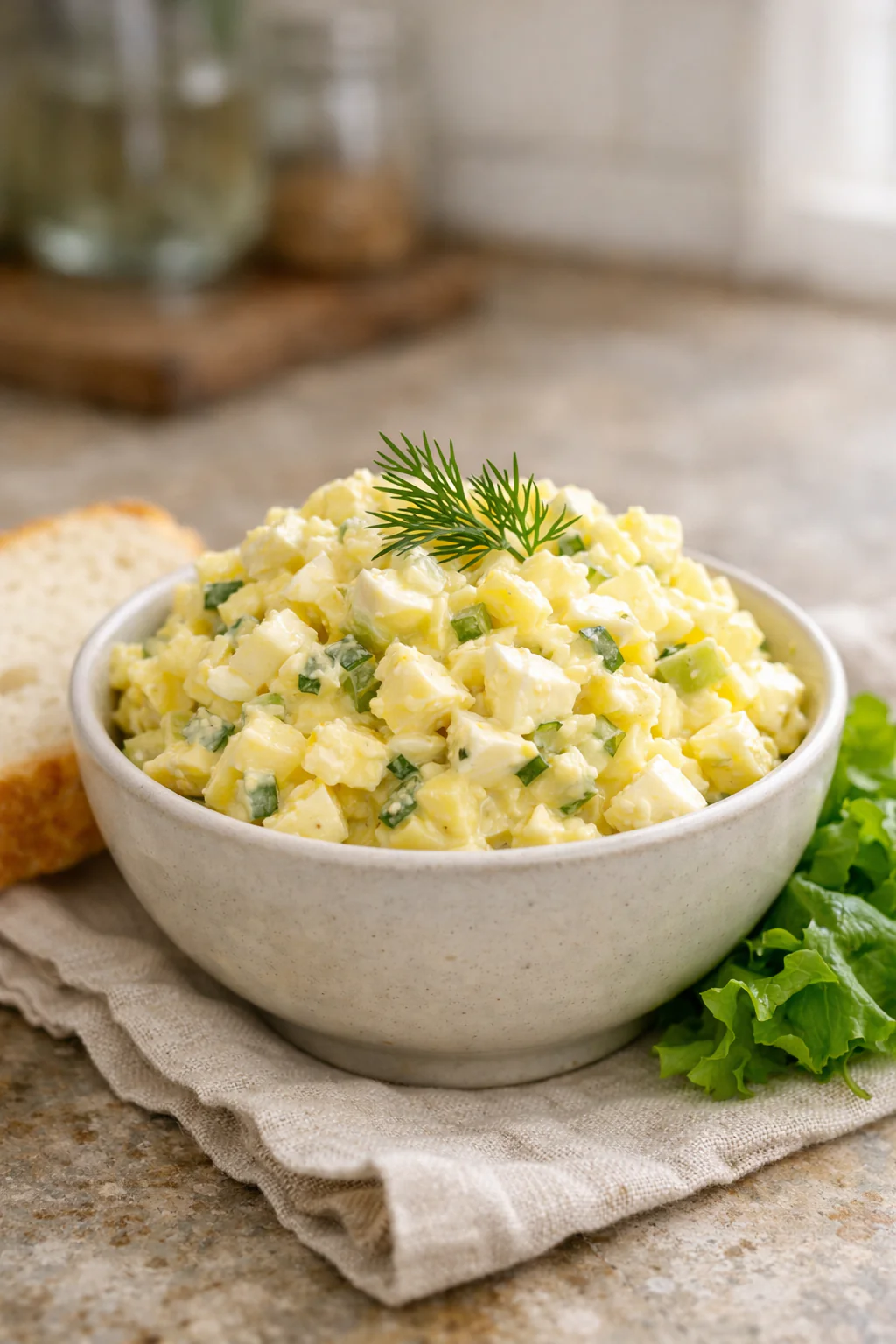 Creamy low sodium egg salad on soft bread