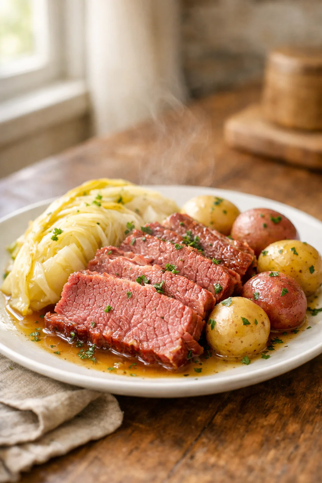 Crock pot corned beef and cabbage in a slow cooker