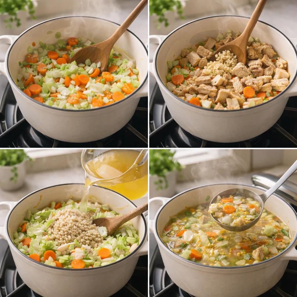 Cooking steps for making gentle cabbage soup in a pot