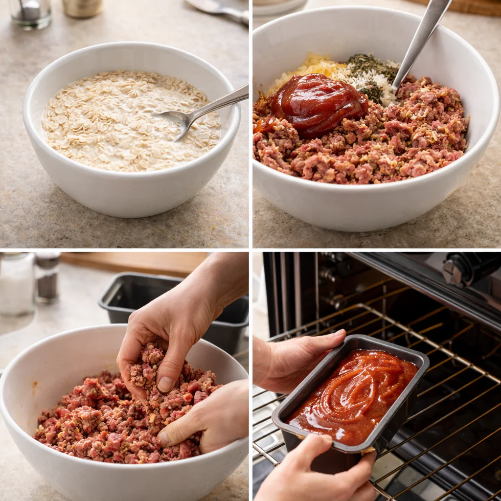 Meatloaf baking in the oven in a small pan