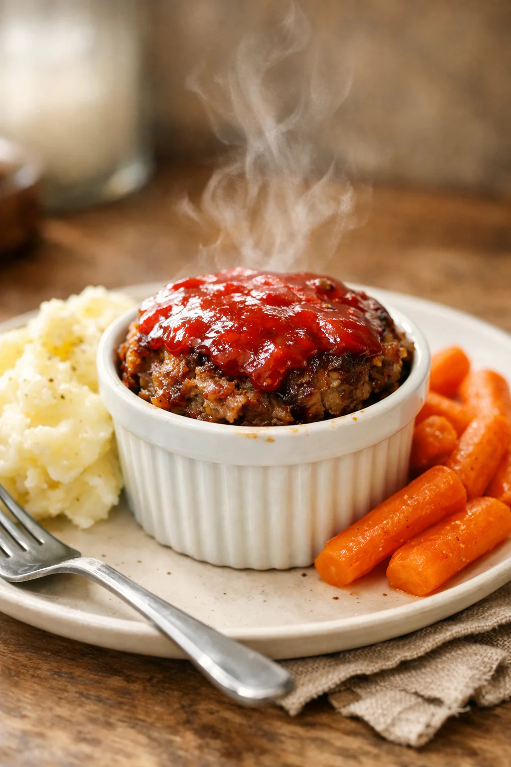 Small low-sodium meatloaf in a ramekin