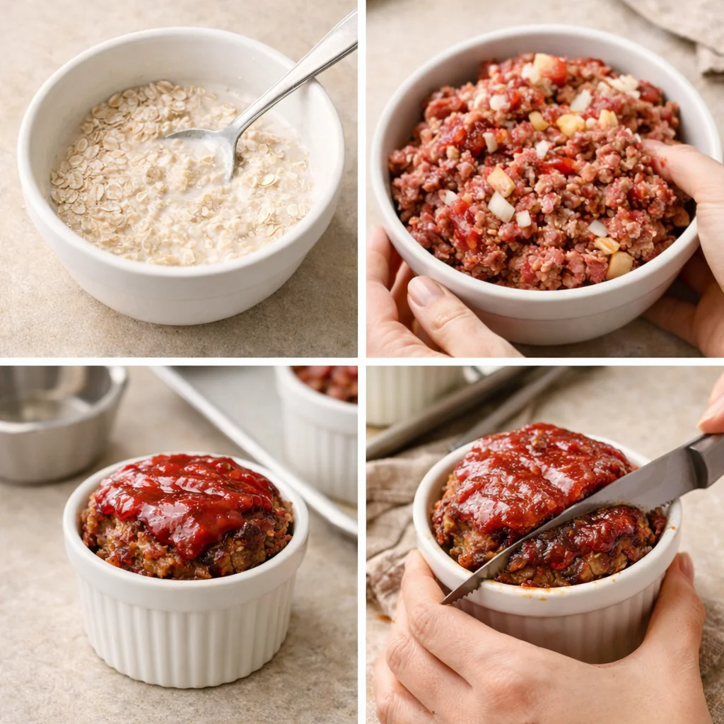 Baked meatloaf in a ramekin ready to serve