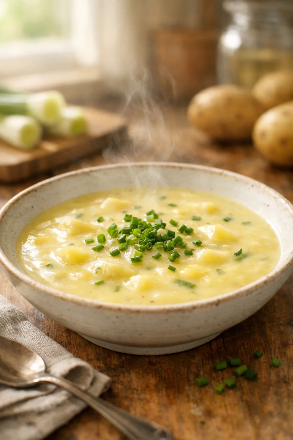 Bowl of potato leek soup