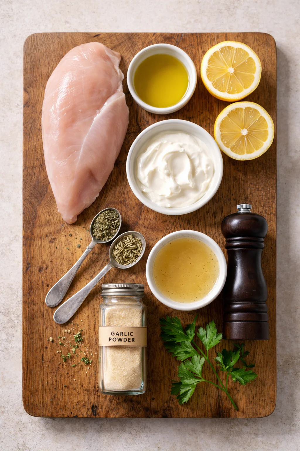 Ingredients for herb lemon baked chicken breast