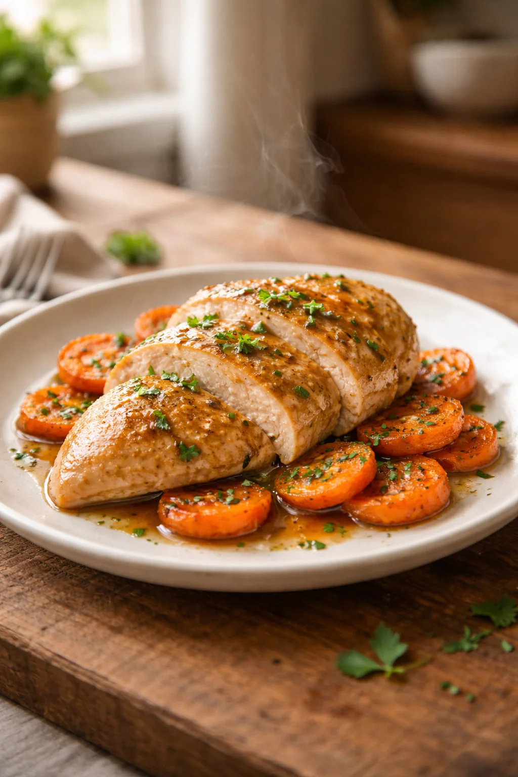 Low sodium baked chicken breast with roasted carrots