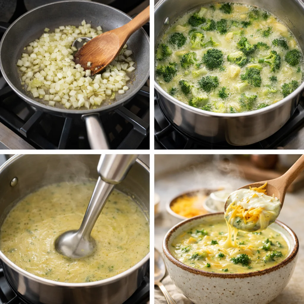 Cooking steps for making broccoli cheese soup