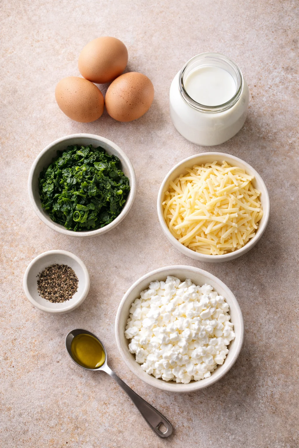 Ingredients for low sodium egg muffins laid out