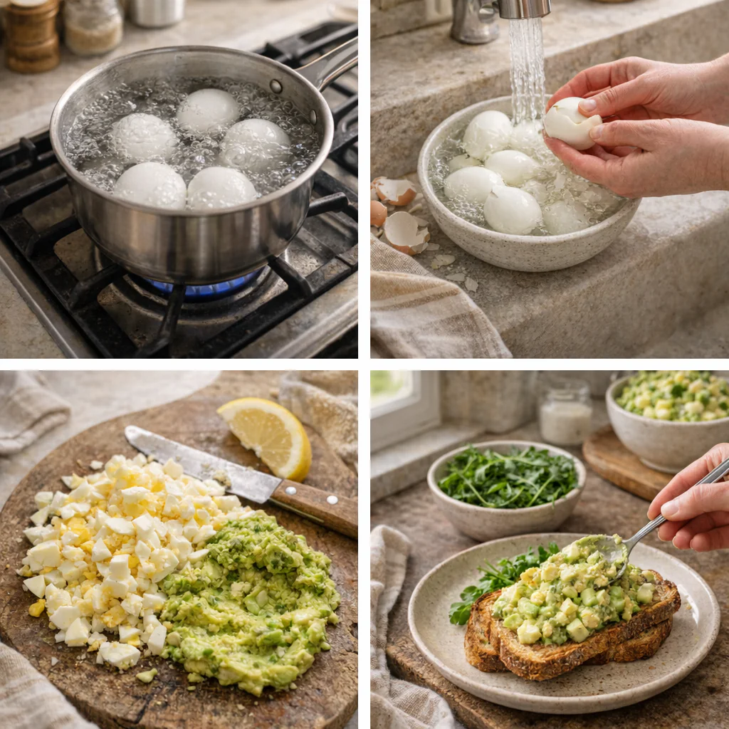 Steps for making low sodium egg salad with avocado