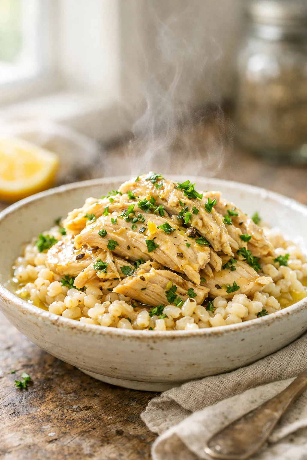 Citrus herb chicken with barley in a slow cooker