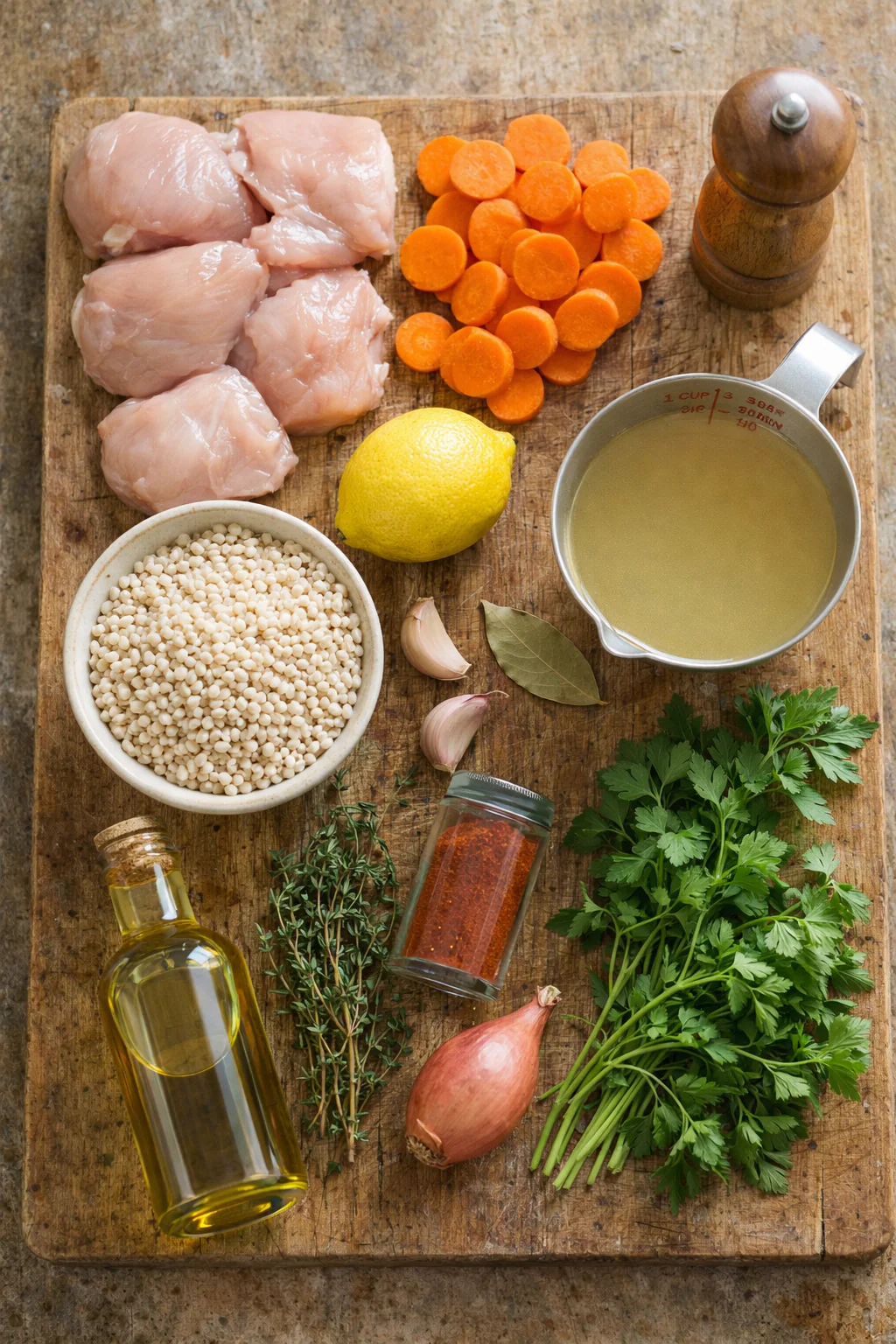 Ingredients for citrus herb chicken arranged on a surface