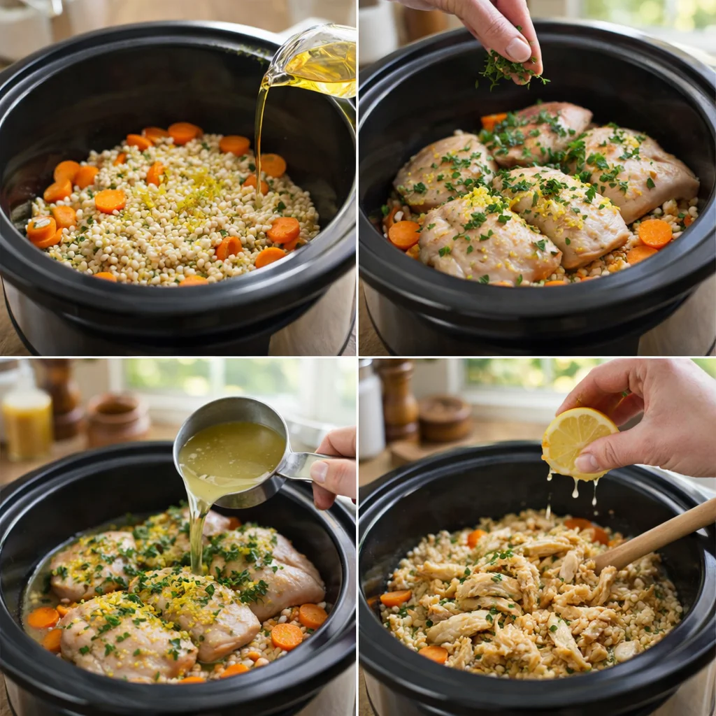 Slow cooker with cooked citrus herb chicken and vegetables