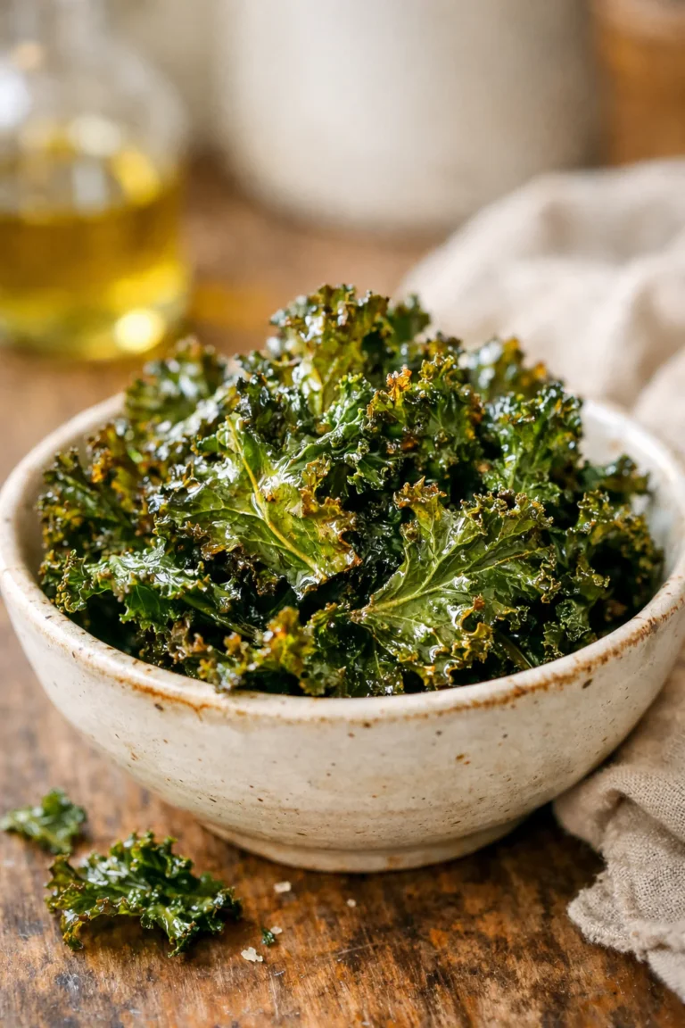 Homemade kale chips in a bowl
