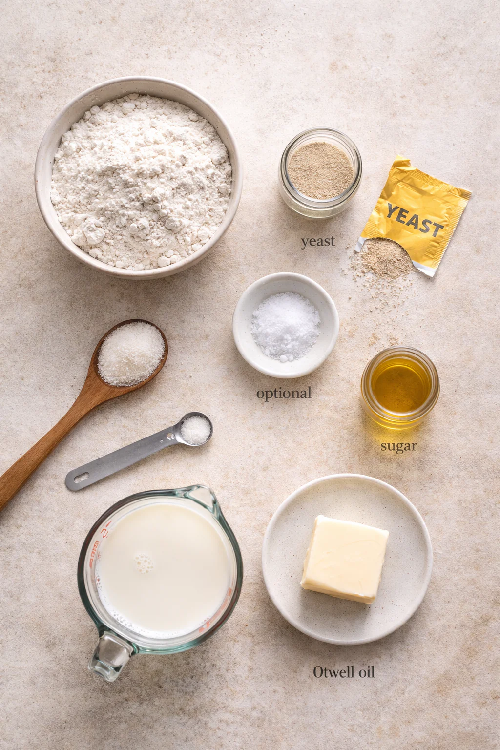 Ingredients for low sodium no-knead rolls