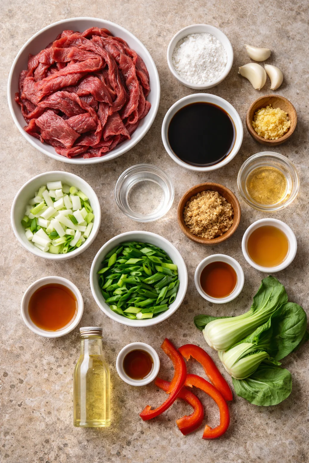 Ingredients laid out for Mongolian beef