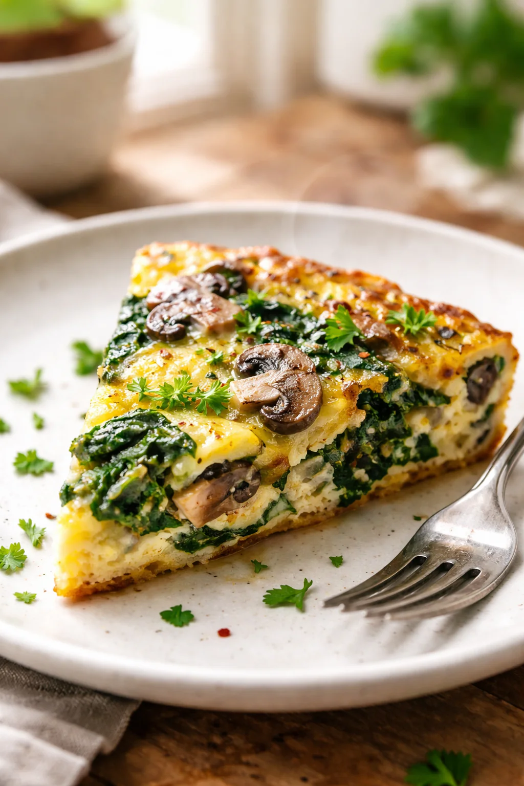One-pan spinach mushroom frittata in a skillet