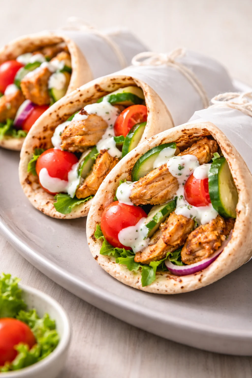 Oven chicken shawarma on pita