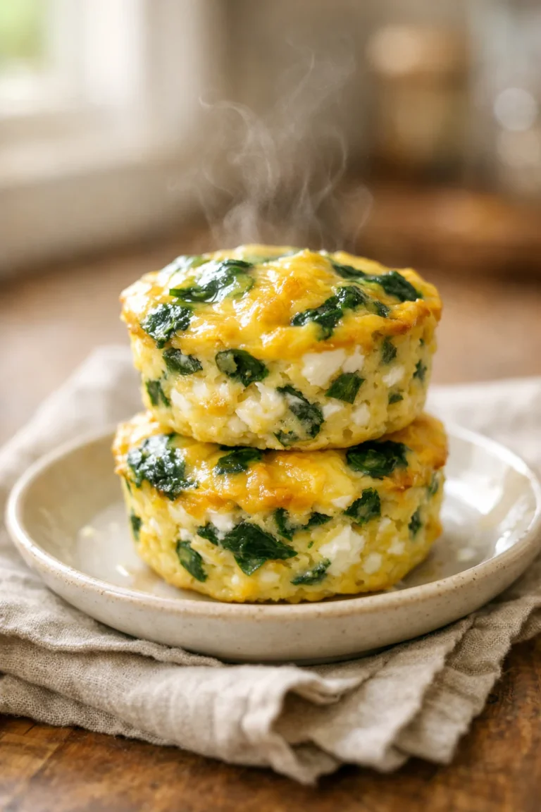 Low sodium egg breakfast muffins with cottage cheese and spinach on a small plate in a cozy kitchen