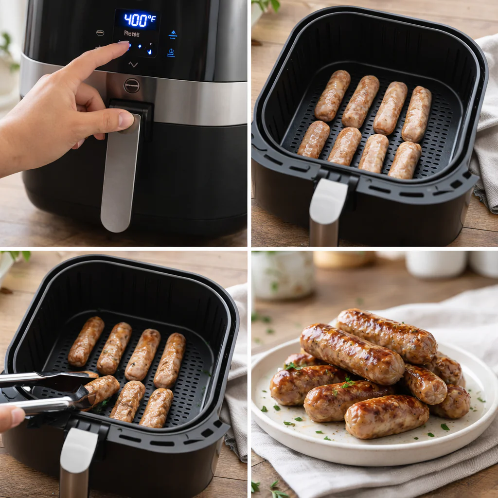 Cooking sausages in an air fryer basket
