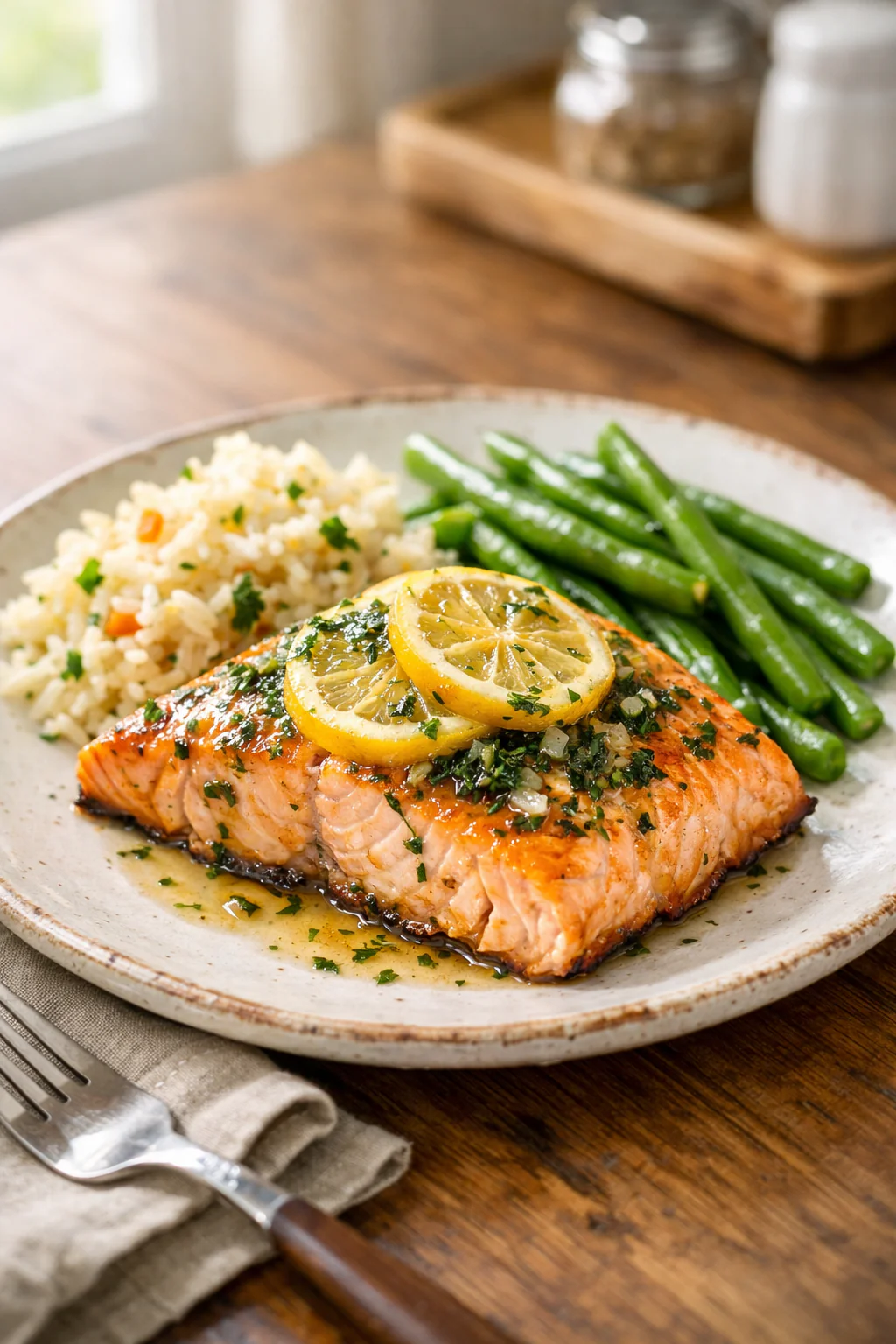 Air fryer frozen salmon with lemon herb