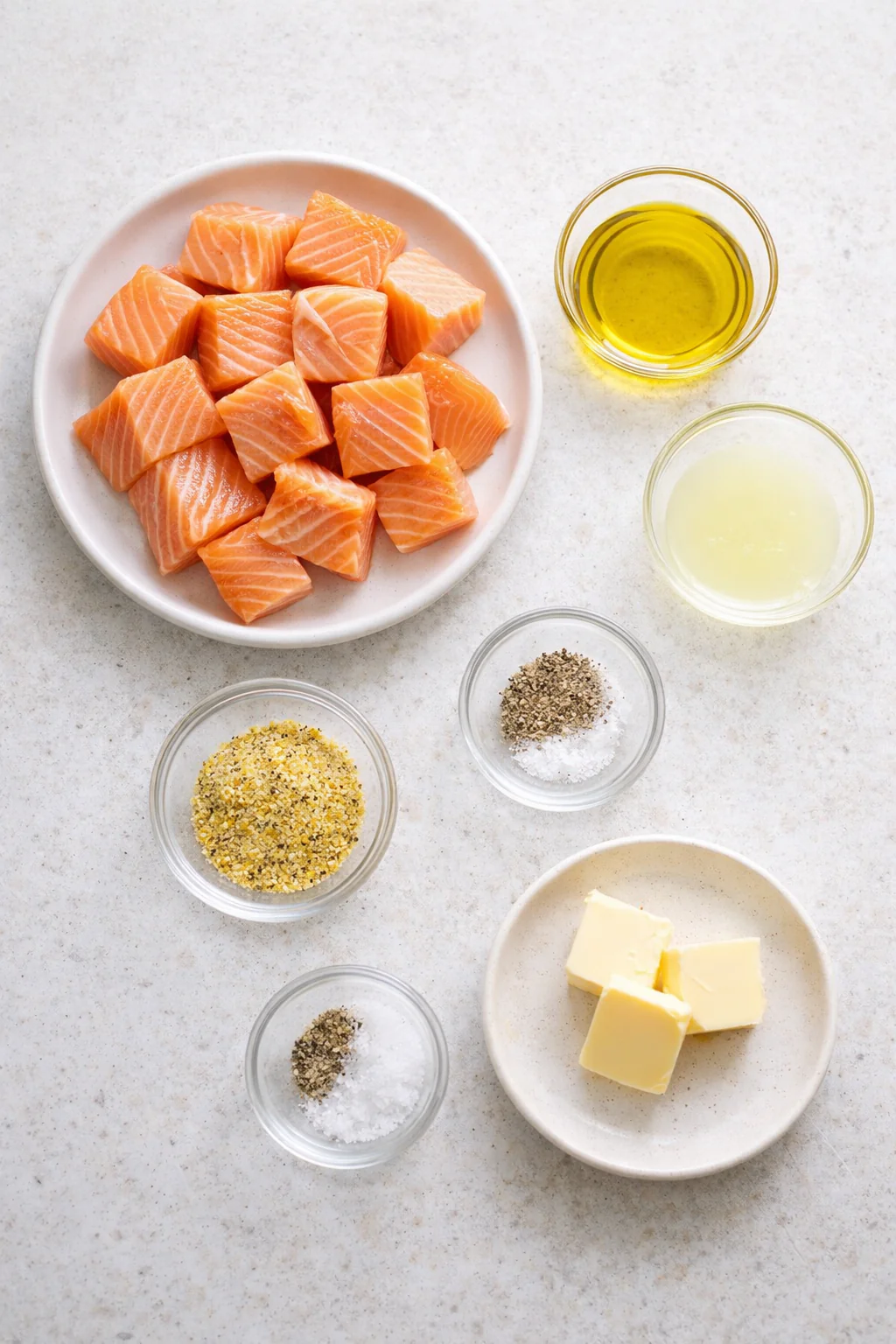 Ingredients laid out for salmon bites