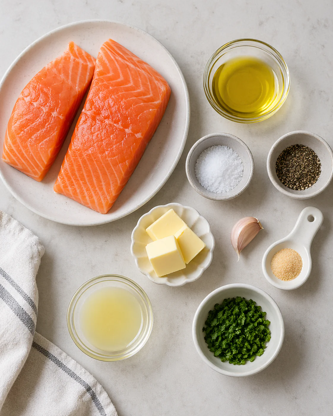 Ingredients for air fryer salmon fillets with garlic butter